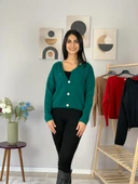 Kadın Sakallı Triko Crop Hırka(Yeşil) thumbnail 4