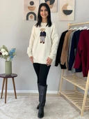 Kadın Teddy Bear Bisiklet Yaka Triko Kazak (Krem) thumbnail 5