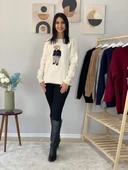 Kadın Teddy Bear Bisiklet Yaka Triko Kazak (Krem) thumbnail 2