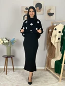 Kadın Kar Tanesi Desenli Kazaklı Elbise(Siyah) - 6