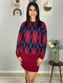 Kadın Baklava  Desenli Etekli Alt Üst Triko Takım(Bordo) thumbnail 7