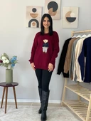 Kadın Teddy Bear Bisiklet Yaka Triko Kazak (Bordo) thumbnail 6