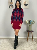 Kadın Baklava  Desenli Etekli Alt Üst Triko Takım(Bordo) thumbnail 3