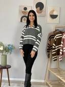 Kadın Polo Yaka Sakallı Triko Crop Kazak(Gri) thumbnail 6