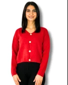 Kadın Sakallı Triko Crop Hırka(Kırmızı) thumbnail 1