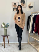 Kadın Teddy Bear Bisiklet Yaka Triko Kazak (Taş) - 8