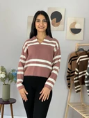 Kadın Polo Yaka Sakallı Triko Crop Kazak(Pembe) thumbnail 3