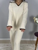 Kadın Çoban Dikişli Rahat Kesim Triko Takım(Beyaz) thumbnail 6