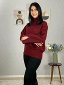 Kadın Bordo Pinterest Model Kol Yırtmaçlı Balıkçı Yaka Triko Kazak thumbnail 2