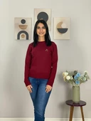 Kadın Teddy Bear Nakışlı Bordo Triko Kazak thumbnail 4