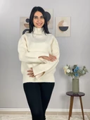 Kadın Krem Pinterest Model Kol Yırtmaçlı Balıkçı Yaka Triko Kazak thumbnail 5