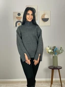 Kadın Füme Pinterest Model Kol Yırtmaçlı Balıkçı Yaka Triko Kazak thumbnail 6