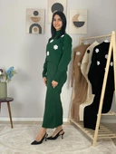 Kadın Kar Tanesi Desenli Kazaklı Elbise(Yeşil) - 5