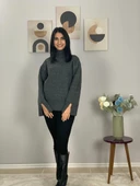 Kadın Füme Pinterest Model Kol Yırtmaçlı Balıkçı Yaka Triko Kazak thumbnail 2