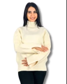 Kadın Krem Pinterest Model Kol Yırtmaçlı Balıkçı Yaka Triko Kazak thumbnail 1