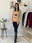 Kadın Teddy Bear Bisiklet Yaka Triko Kazak (Taş) - 4