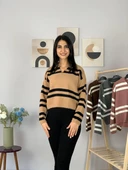 Kadın Polo Yaka Sakallı Triko Crop Kazak(Taş) thumbnail 2