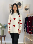 Kadın  Bisiklet Yaka Kalpli Triko Kazak (Krem) thumbnail 2