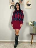 Kadın Baklava  Desenli Etekli Alt Üst Triko Takım(Bordo) thumbnail 6