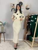 Kadın Kar Tanesi Desenli Kazaklı Elbise(Krem) - 4