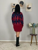 Kadın Baklava  Desenli Etekli Alt Üst Triko Takım(Bordo) thumbnail 5