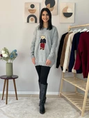 Kadın Teddy Bear Bisiklet Yaka Triko Kazak (Gri) - 2