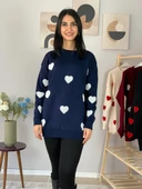 Kadın  Bisiklet Yaka Kalpli Triko Kazak (Lacivert) thumbnail 2