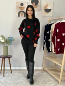 Kadın  Bisiklet Yaka Kalpli Triko Kazak (Siyah) - 6