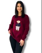 Kadın Teddy Bear Bisiklet Yaka Triko Kazak (Bordo) thumbnail 1