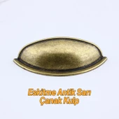 Midye Çanak Tas 64 mm Eskitme Antik Sarı Mobilya Mutfak Dolabı Çekmece Dolap Kulpları Kulpu Kulb thumbnail 3