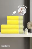 %100 Pamuk 4'lü Sarı Havlu Seti - 2 Adet El Havlusu Ve 2 Adet Banyo Havlusu - 1