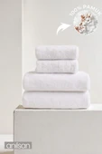 4'lü Beyaz Havlu Set %100 Pamuk - 2 Adet El Havlusu 50x90 ve 2 Adet Banyo Havlusu 70x140 - 1