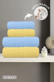 4'lü Mavi ve Sarı Greek Havlu Seti %100 Pamuk  - 2 Adet El Havlusu ve 2 Adet Banyo Havlusu - 1