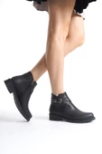 ALMILA Fermuarlı Lastikli Ortopedik Taban Suya ve Soğuğa Dayanıklı Topuklu Cilt Kadın Bot ST Siyah thumbnail 1