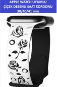ZETCONCEPT Apple Watch 4 5 6 7 8 9 10 Se 38 40 41mm Kelebek Gül Desenli Kordon Kayış Kaliteli Silikon Bileklik - 1