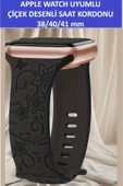ZETCONCEPT Apple Watch 4 5 6 7 8 9 10 Se 38 40 41mm Siyah Çiçek Desenli Kordon Kayış Kaliteli Silikon Bileklik - 2
