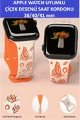ZETCONCEPT Apple Watch 4 5 6 7 8 9 10 Se 38 40 41mm Kelebek Gül Desenli Kordon Kayış Kaliteli Silikon Bileklik - 2
