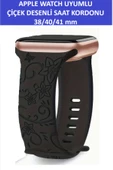 ZETCONCEPT Apple Watch 4 5 6 7 8 9 10 Se 38 40 41mm Siyah Çiçek Desenli Kordon Kayış Kaliteli Silikon Bileklik - 1