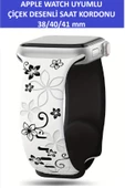 ZETCONCEPT Apple Watch 4 5 6 7 8 9 10 Se 38 40 41mm Çiçek Desenli Kordon Kayış Kaliteli Silikon Bileklik - 1