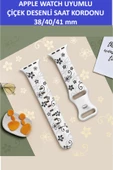 ZETCONCEPT Apple Watch 4 5 6 7 8 9 10 Se 38 40 41mm Çiçek Desenli Kordon Kayış Kaliteli Silikon Bileklik - 3
