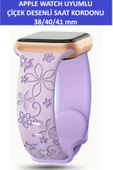 ZETCONCEPT Apple Watch 4 5 6 7 8 9 10 Se 38 40 41mm Çift Çiçek Desenli Kordon Kayış Kaliteli Silikon Bileklik - 1