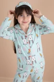 Yeşil Tavşan Baskılı Kız Çocuk Pijama Takımı 20124 - 4