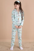 Yeşil Tavşan Baskılı Kız Çocuk Pijama Takımı 20124 - 3