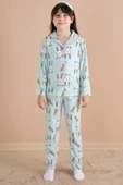 Yeşil Tavşan Baskılı Kız Çocuk Pijama Takımı 20124 - 2