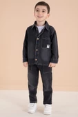 Füme Düğmeli Jean Ceketli Pantolonlu Erkek Çocuk 3lü Takım 20010 - 6