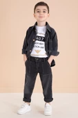 Füme Düğmeli Jean Ceketli Pantolonlu Erkek Çocuk 3lü Takım 20010 - 3