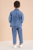 Lacivert Yazı Nakışlı Ceketli 3lü Erkek Çocuk Jean Takım 20001 - 6