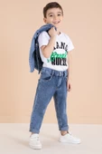 Lacivert Yazı Nakışlı Ceketli 3lü Erkek Çocuk Jean Takım 20001 - 3