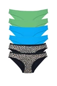 6 Adet Likralı Kadın Slip Külot Leopar Yeşil Mavi thumbnail 1