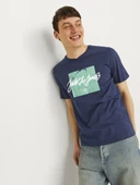 Jack Jones Erkek Pamuklu Lacivert Bisiklet Yaka Tişört 12256774 - 6